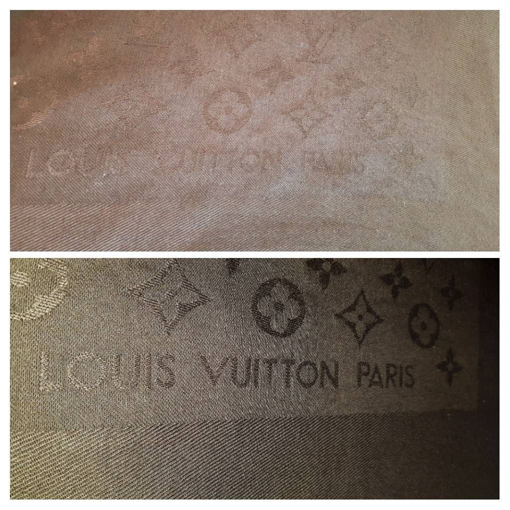 LOUIS VUITTON Logo Scarf Stall Shawl 60% Silk 40% Wool Monogram White  83AC772