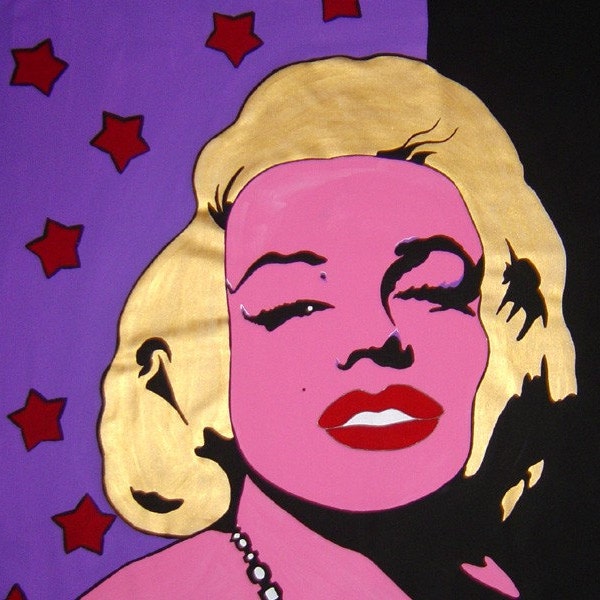 P. Lee Brooks POP Artwork " Monroe Purple 1 « , acrilycs et pigments dorés, signé à la main avec COA, XXL, Big Large, Roulé, Original