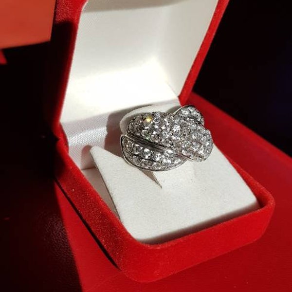 White gold ring, 16k gold,zirconia, cocktail ring, snake ring,diamonds,diamond cut,stunning, marked,maxi ring,white,gold,gold ring with box