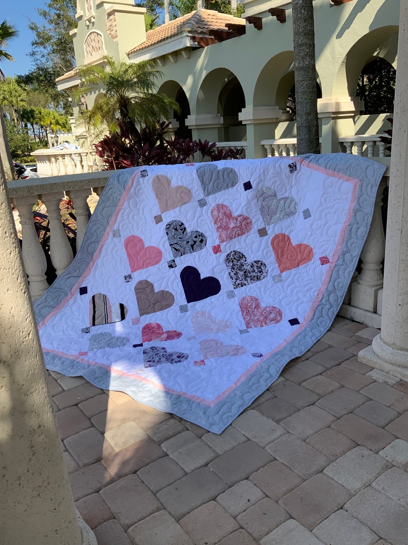 Custom Memorial Quilt Hearts on Point image 1