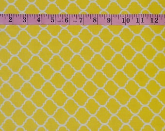 Quilters Cotton - White on Lemon - Mini Quatrefoil sold by 1/2 yard