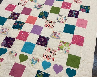 Baby shower guest book alternative quilt - Simple Squares with Hearts