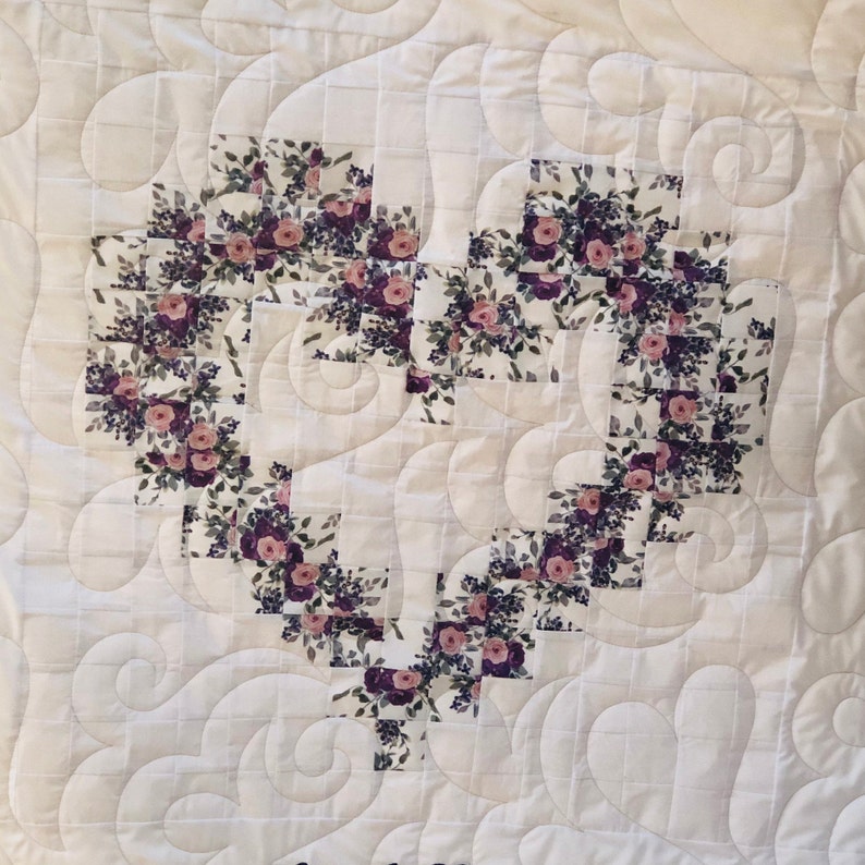 Heirloom Family Heart Quilt for Wedding, Anniversary, Baby, or Special Event with custom embroidery for a sentimental keepsake gift. image 3