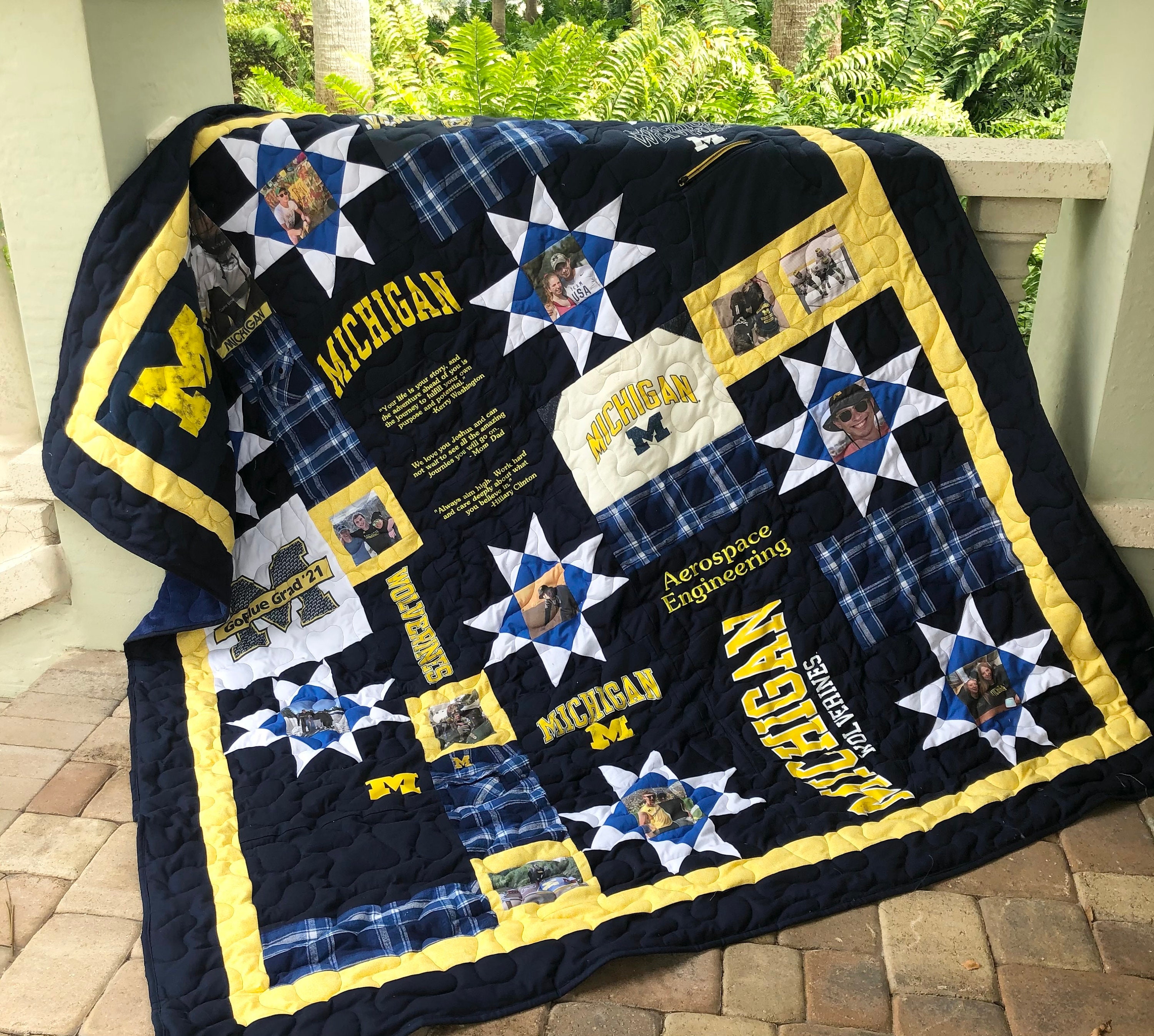 Dynamic Mosaic Graduation Memory Quilts Includes T shirts Star Block Patchwork Embroidery Prints on Fabric and Borders. Etsy