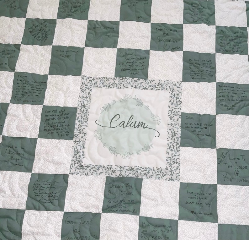 Custom Digital Printed Quilt Block with name and date, great for signature guest book quilts, Event Quilts and Baby Quilts image 9