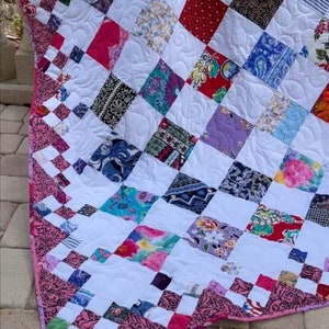 Memory Quilt with Custom Patchwork On-Point blocks