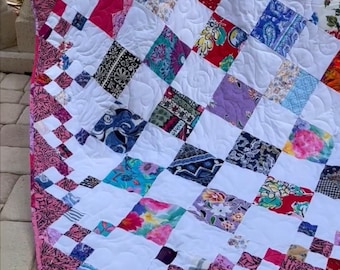 Memory Quilt with Custom Patchwork On-Point blocks