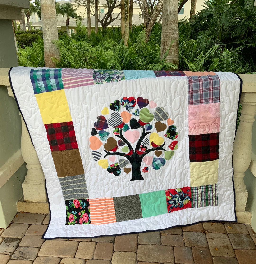 Family Tree Memory Heart Quilt With Red Cardinal Option Etsy