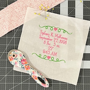 Finished Embroidered square - Customized Wording on Quilt Block, Label, or Craft