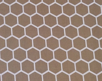 Quilters Cotton - White on Khaki - Honeycomb sold by 1/2 yard