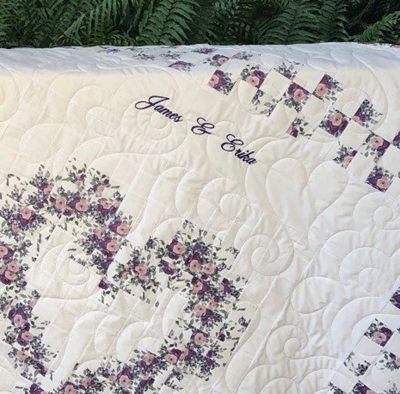 Heirloom Family Heart Quilt for Wedding, Anniversary, Baby, or Special Event with custom embroidery for a sentimental keepsake gift. image 9