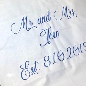Customized embroidered quilt block with name and date