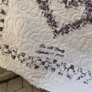 Heirloom Family Heart Quilt for Wedding, Anniversary, Baby, or Special Event with custom embroidery for a sentimental keepsake gift. image 8