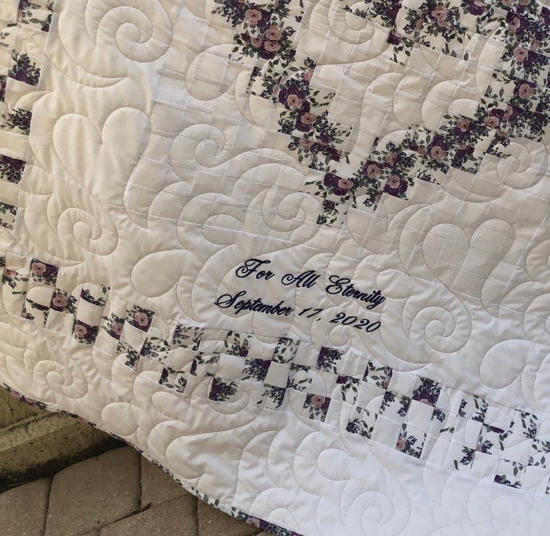 Heirloom Family Heart Quilt for Wedding, Anniversary, Baby, or Special Event with custom embroidery for a sentimental keepsake gift. image 8
