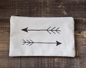 Embroidery Arrows Pencil Case, Beige lineen  Pouch, Pencil Case, Back to School, Cosmetic bag, Zipper Pouch