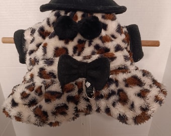 Cappotto invernale per cani in pile doppio con stampa leopardata, elegante cappotto per cani, abbigliamento per animali domestici, abbigliamento chic