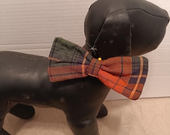 Fall Plaid Bow Tie, Dog Bow Tie, Dog Collar Accessory