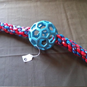 Interactive Med to Lg 4&quot; Hollee Ball Tuff Weave Tug Toy. 20-24 inch long tug, durable tug toy, Heavy Chewer Tug, Tug Toy with Treat Ball,