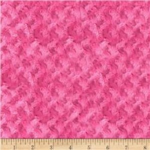 May include: Pink fuzzy fabric with a textured, swirling pattern. The fabric is soft and plush, perfect for crafting projects.