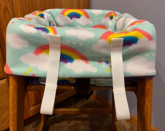 Restaurant Highchair Seat Cover, Bright Rainbow Day with Purple Backing