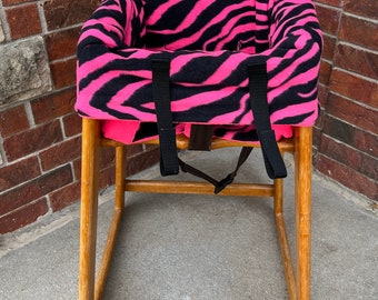 Restaurant Highchair Seat Cover, Neon Pink Zebra