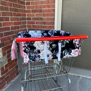 Shopping Cart Seat Cover, Soft Pink Peonies on Black
