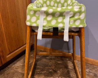 Restaurant Highchair Seat Cover, Olive Green with White Polka Dots