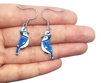 Blue Jay Earrings | Handpainted | Drop Earrings | Jewellery | Jewelry | Hypoallergenic | Bird Gift