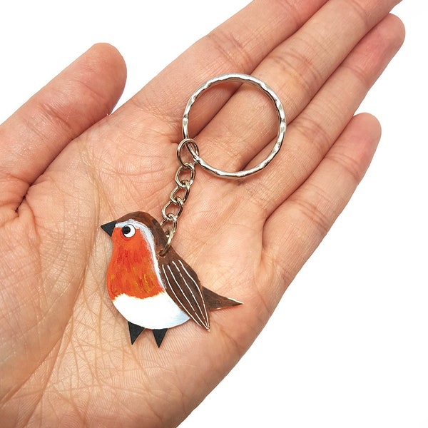 Robin Bird Keyring | Handpainted | Keychain | Robin Illustration