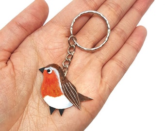 Robin Bird Keyring | Handpainted | Keychain | Robin Illustration