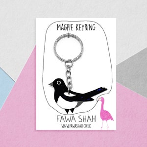 Magpie Bird Keyring Handpainted Keychain image 1