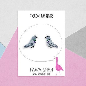 Pigeon Earrings Handpainted Studs Jewellery Jewelry girl Bird Pigeon lovers Hypoallergenic image 2