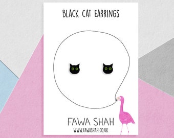 Tiny Black Cat Earrings | Handpainted | Jewellery | Jewelry | Cat Gift | Hypoallergenic Steel