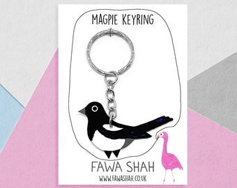 Magpie Bird Keyring | Handpainted | Keychain
