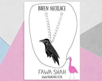 Raven Necklace | Hand painted | Bird Necklace | Gothic | Jewellery | Wearable Art