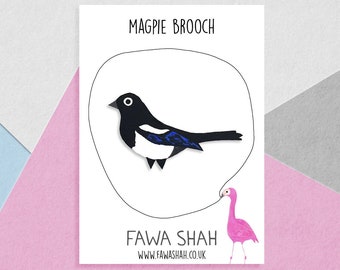 Magpie Bird Brooch | Hand painted | Badge | Pin | Jewellery | Jewelry