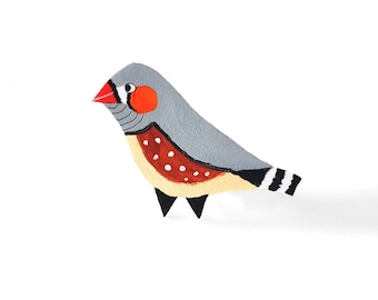 Zebra Finch Bird Brooch | Hand Painted | Jewellery | Bird Illustration | Badge | Jewelry | pin | Finch