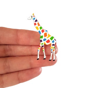 Rainbow Giraffe Brooch Hand Coloured Animal Badge pin Jewellery Jewelry giraffe gift For her Wearable Art Jungle image 1