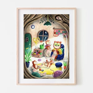 Owl print | Family art | Autumn inspired | Children illustration | Nursery Decor | Wall Art