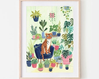 Tiger Print | Botanical print | Animal print | Relaxing | Wall decor | Tropical | Tiger art | Plant lovers