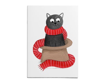 Items Similar To Funny Black Cat Illustration Cat On