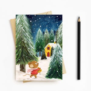 Christmas Mouse Card | Blank Card | Christmas cheese Card | Winter Card | SAME DAY DISPATCH