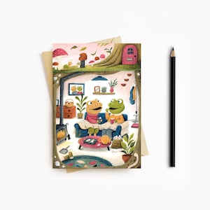 Tarjeta de rana y sapo / Tarjeta en blanco / Tarjeta de felicitación / Amante de las ranas / Tarjeta de chocolate caliente / Tarjeta de amigo / ENVÍO EL MISMO DÍA