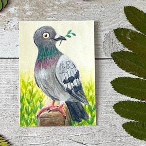 ACEO originale / Piccione / Dipinto ad acquerello / Illustrazione a guazzo / Amante degli uccelli / Piccione di fantasia / Dipinto in miniatura