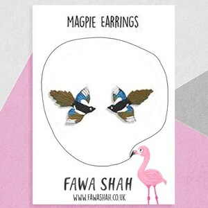 Magpie earrings | Hand coloured | Magpie Studs | Magpie jewellery | Jewelry | Jewelry | Bird Jewelry | Hypoallergenic