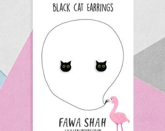 Boucles d'oreilles petit chat noir | Peint à la main | Bijoux | Bijoux | Cadeau chat | Acier hypoallergénique