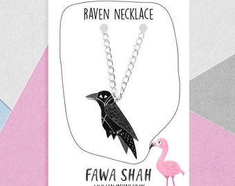 Collier corbeau | Peint à la main | Collier oiseau | Gothique | Bijoux | Art portable