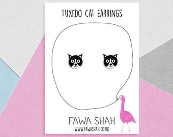 Small Tuxedo Cat earrings | Hand Painted | Jewellery | Jewelry | Cat Lover | Hypoallergenic Steel