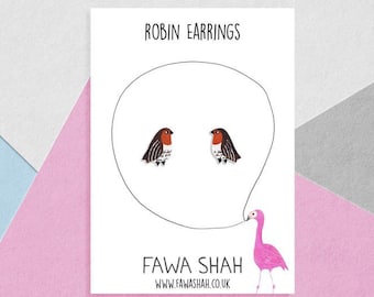 Tiny Robin Bird Earrings | Hand painted | Animal Studs | Jewelry | Jewellery | Hypoallergenic