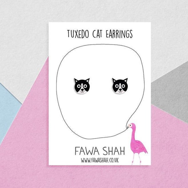 Small Tuxedo Cat earrings | Hand Painted | Jewellery | Jewelry | Cat Lover | Hypoallergenic Steel